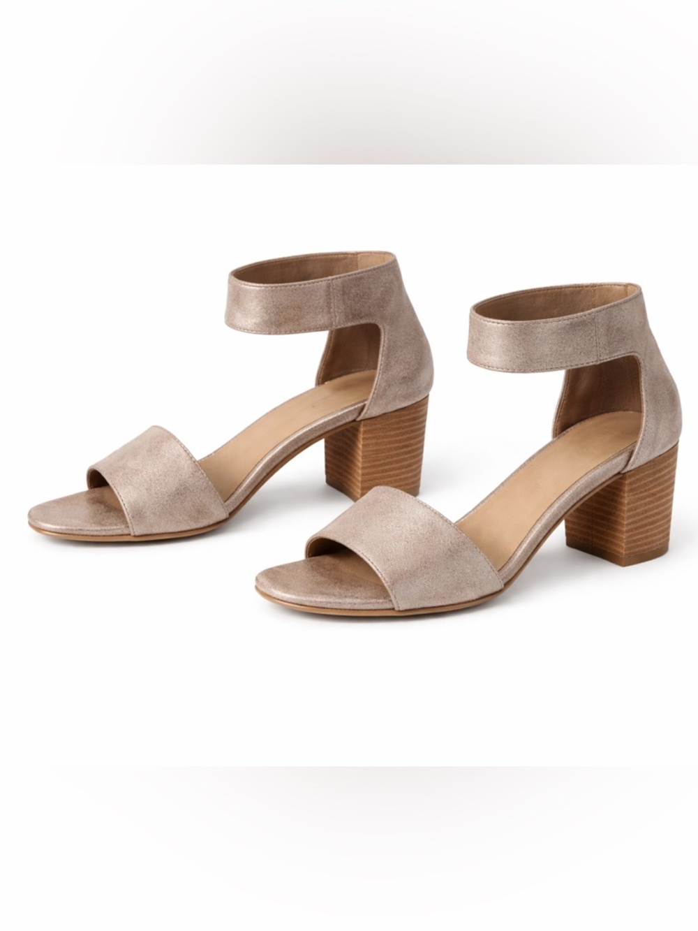Paul Green Charlene Metallic Taupe Leather Block Heel Sandals 7.5